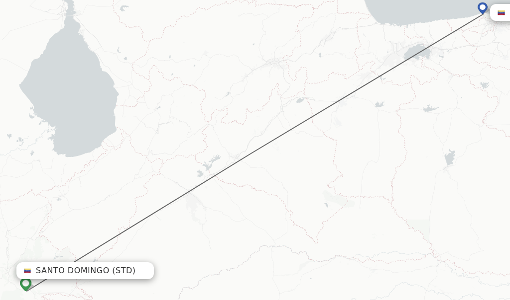 Flights from Santo Domingo to Caracas route map