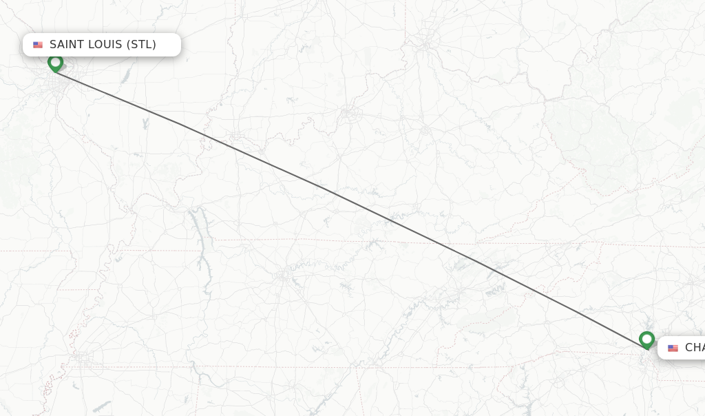 Flights from Saint Louis to Charlotte route map