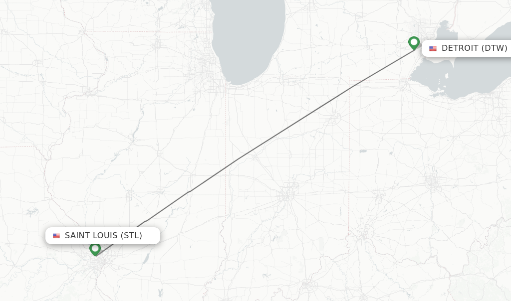 Flights from Saint Louis to Detroit route map