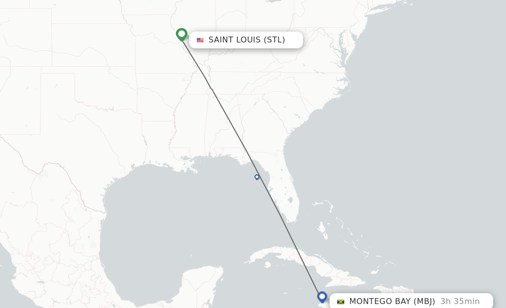 Flights from Saint Louis to Montego Bay route map