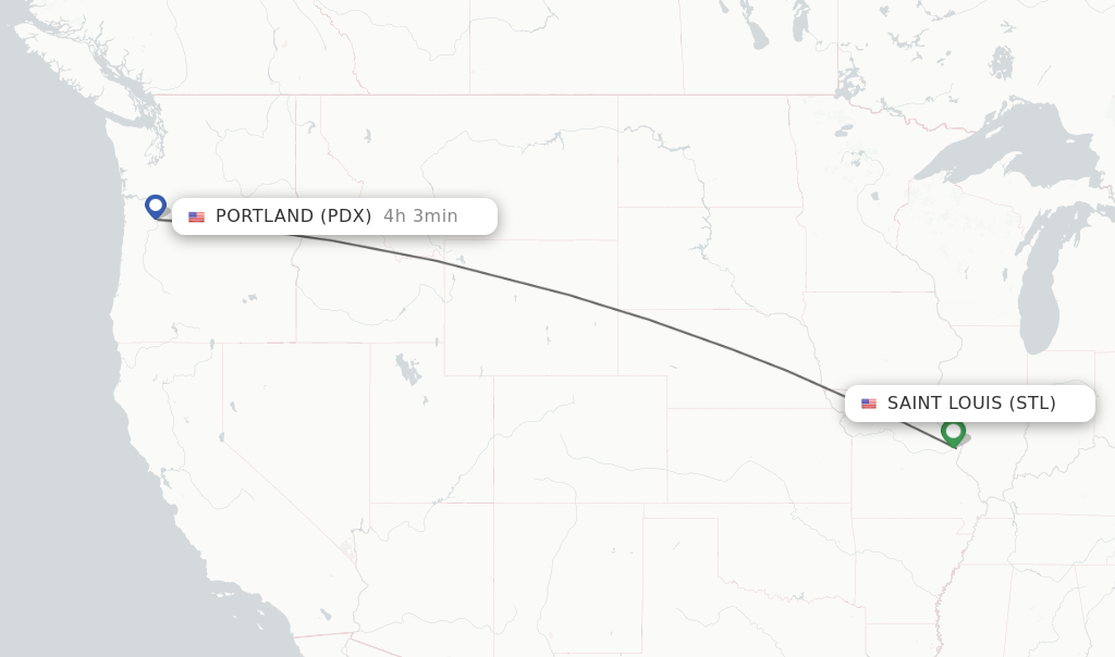 Flights from Saint Louis to Portland route map