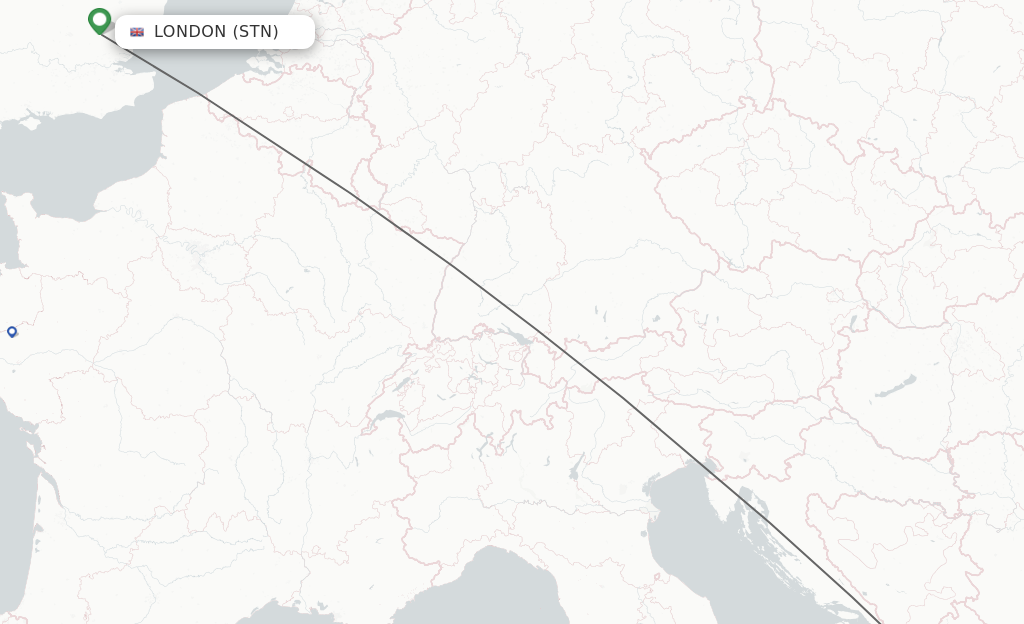 Flights from London to Dubrovnik route map