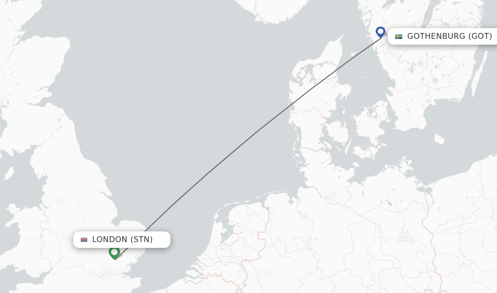 Flights from London to Gothenburg route map