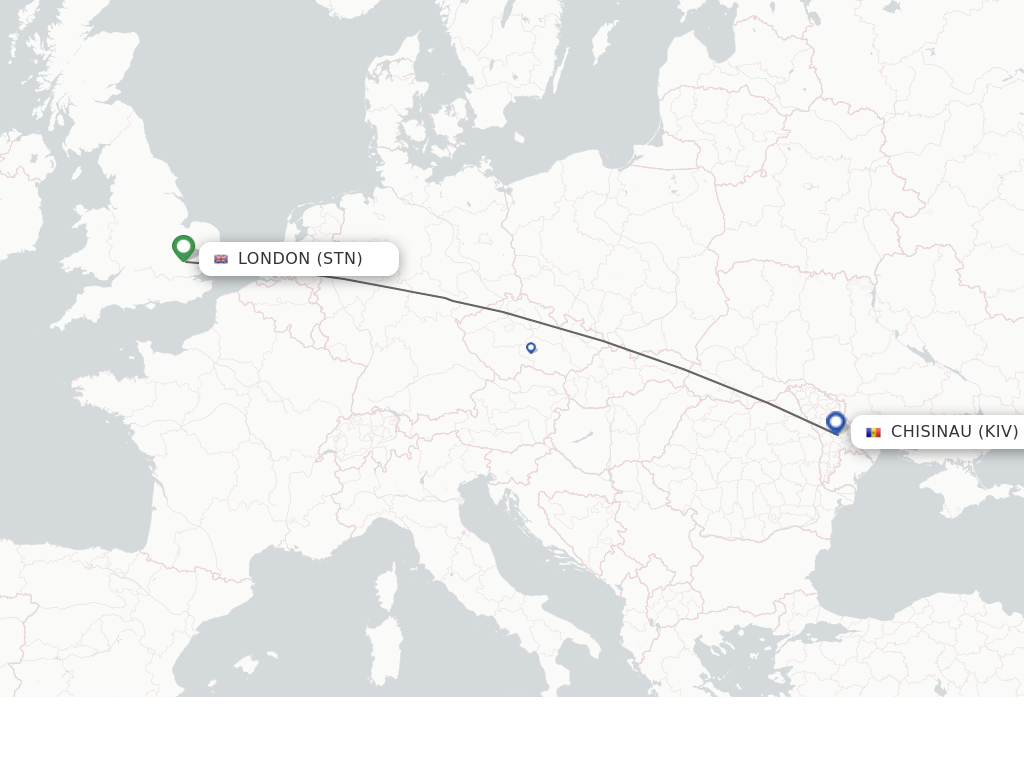 Flights from London to Chisinau route map