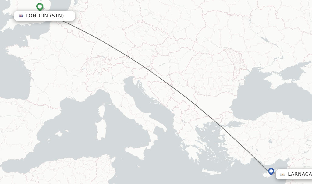 Flights from London to Larnaca route map