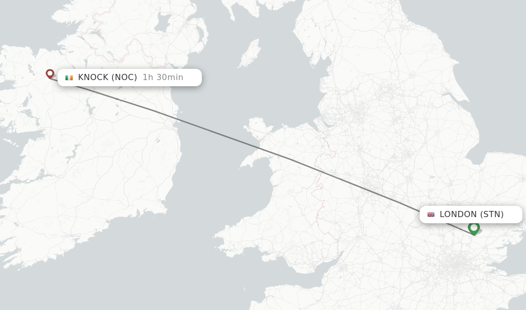 Flights from London to Knock route map
