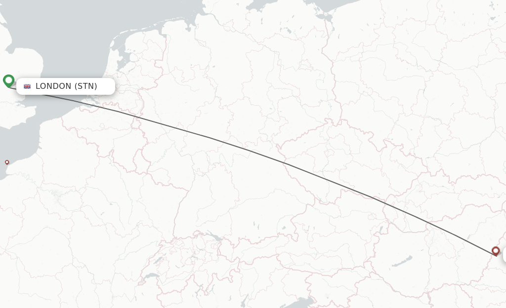 Flights from London to Oradea route map
