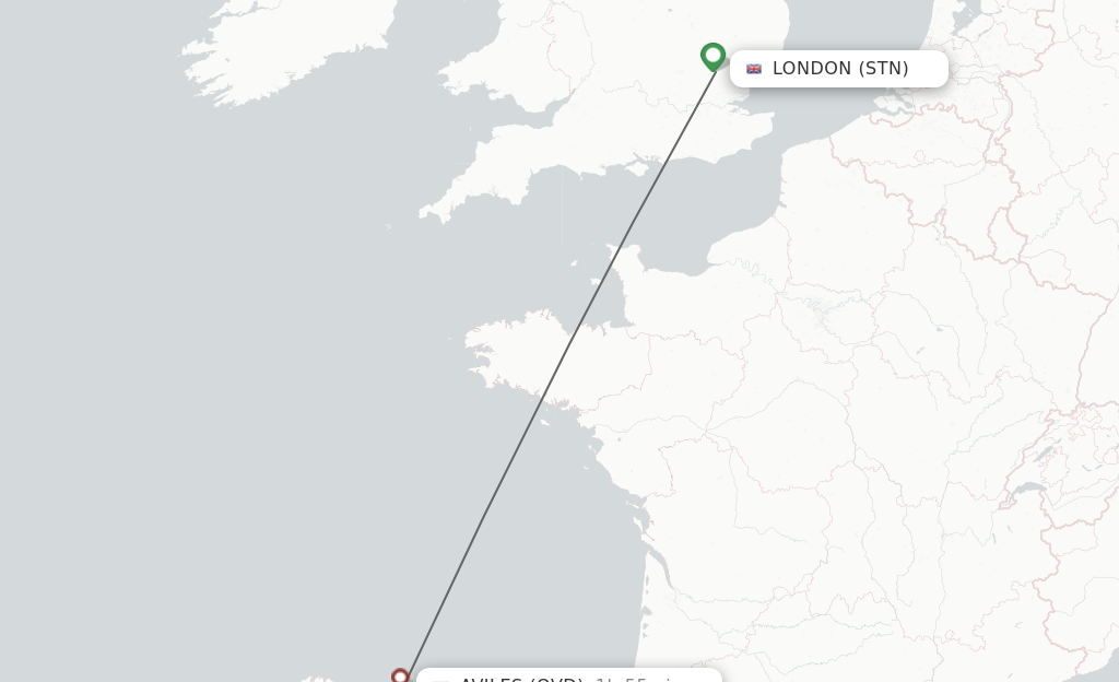 Flights from London to Asturias route map