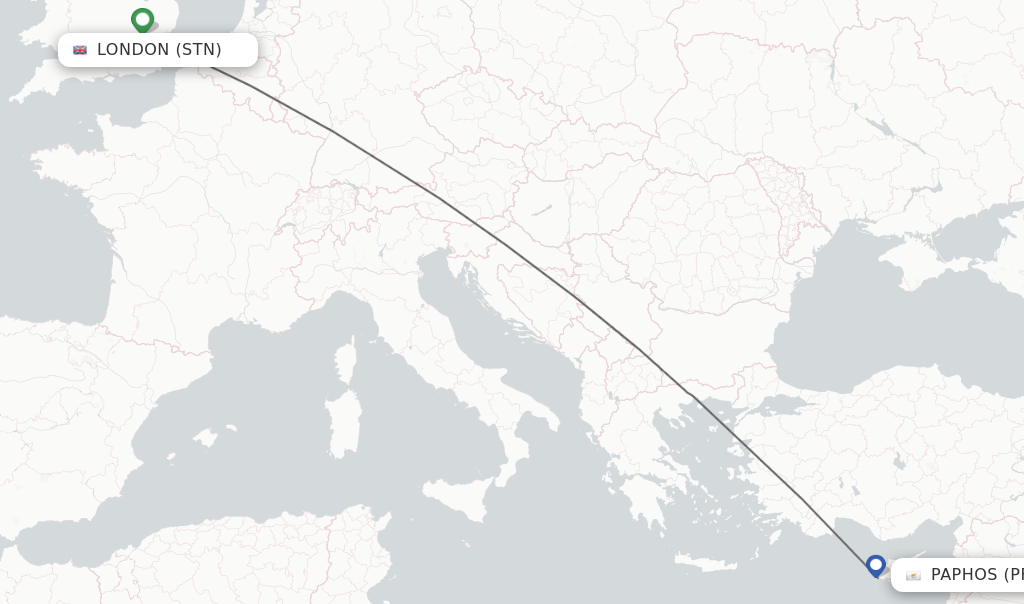 Flights from London to Paphos route map