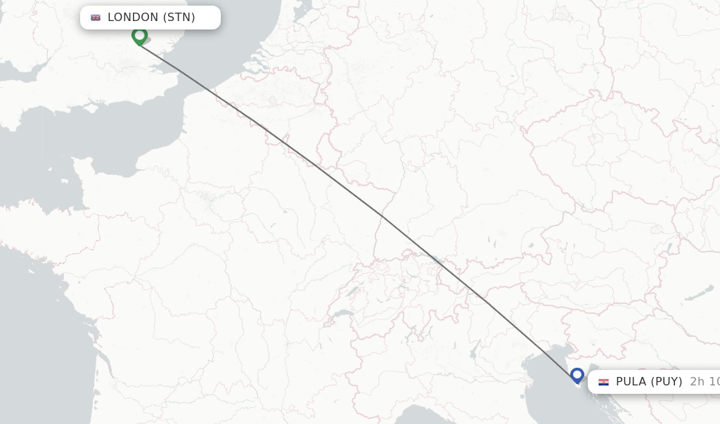 Flights from London to Pula route map