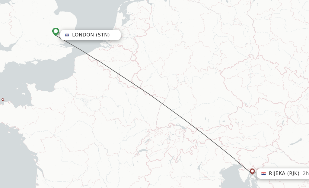Flights from London to Rijeka route map