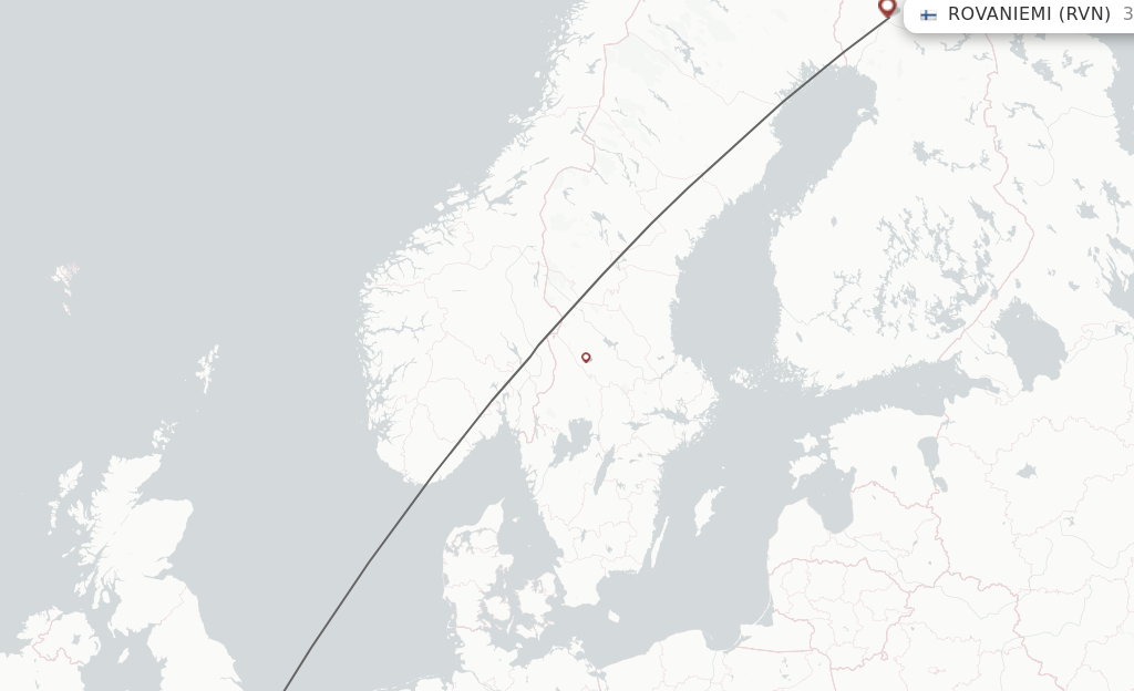 Flights from London to Rovaniemi route map