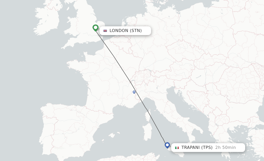 Flights from London to Trapani route map