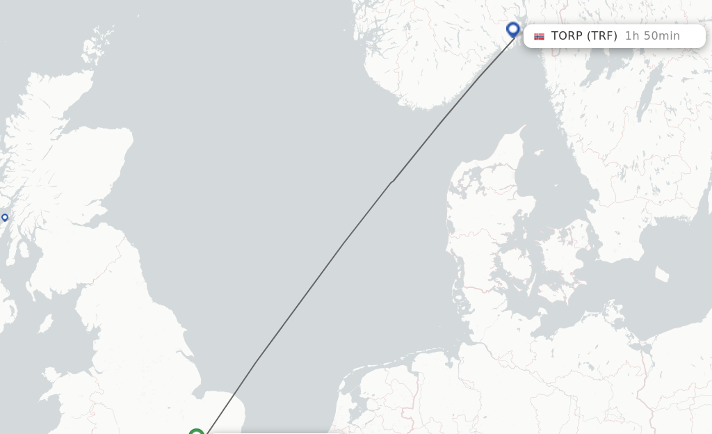Flights from London to Sandefjord route map