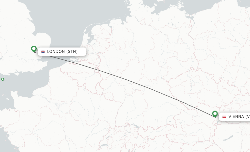 Flights from London to Vienna route map