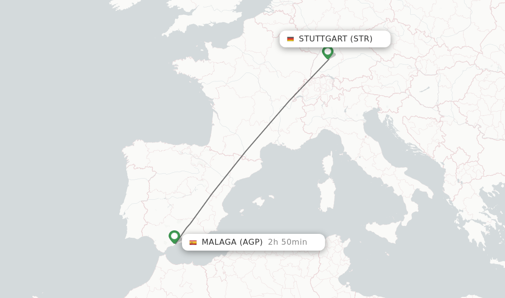 Flights from Stuttgart to Malaga route map