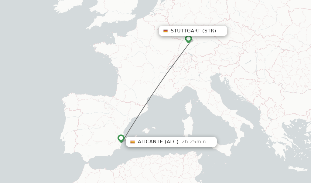 Flights from Stuttgart to Alicante route map