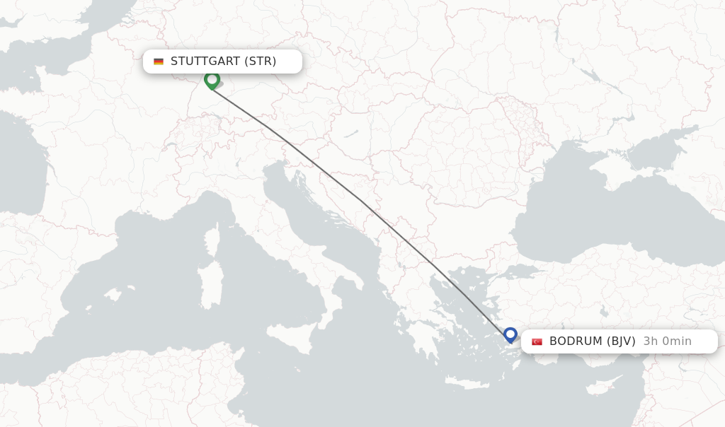 Flights from Stuttgart to Bodrum route map