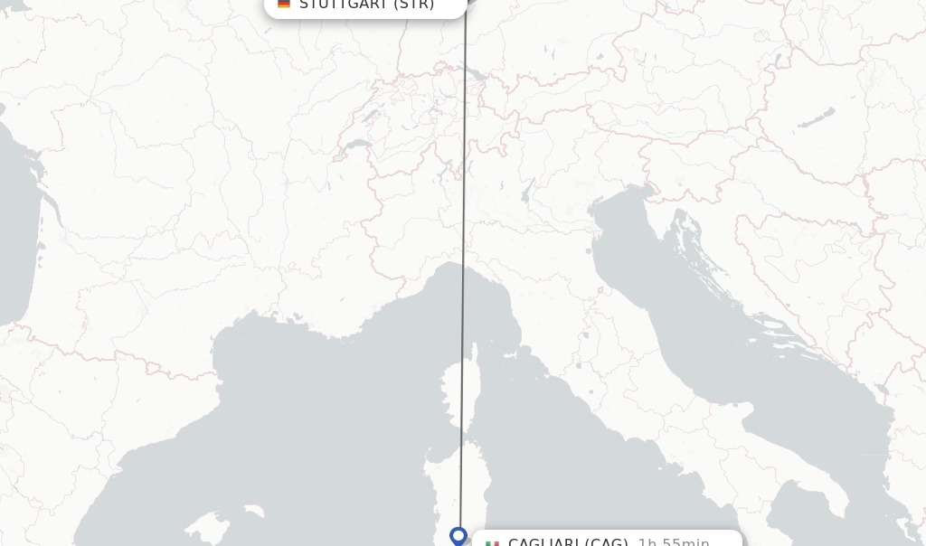 Flights from Stuttgart to Cagliari route map