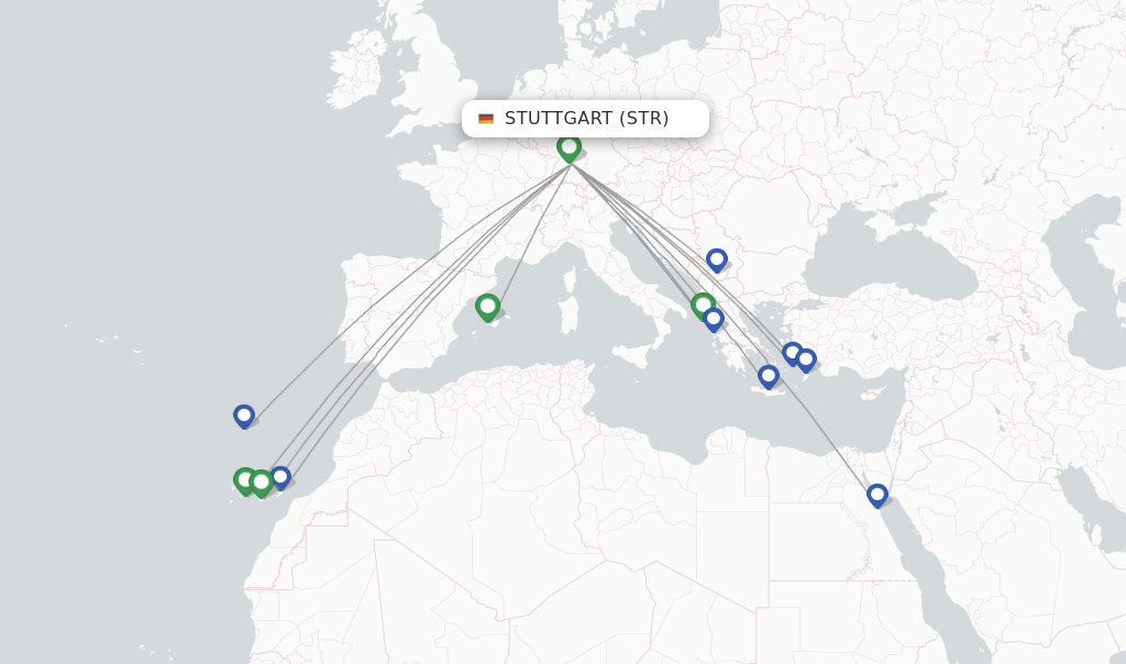 Route map with flights from Stuttgart with Condor