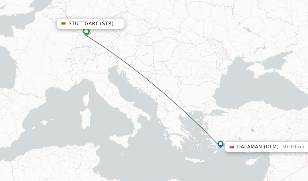 Flights from Stuttgart to Dalaman route map