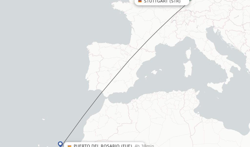 Flights from Stuttgart to Puerto del Rosario route map