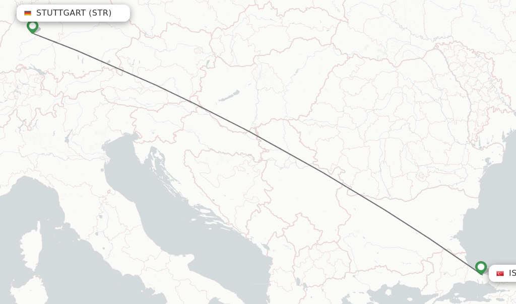 Flights from Stuttgart to Istanbul route map