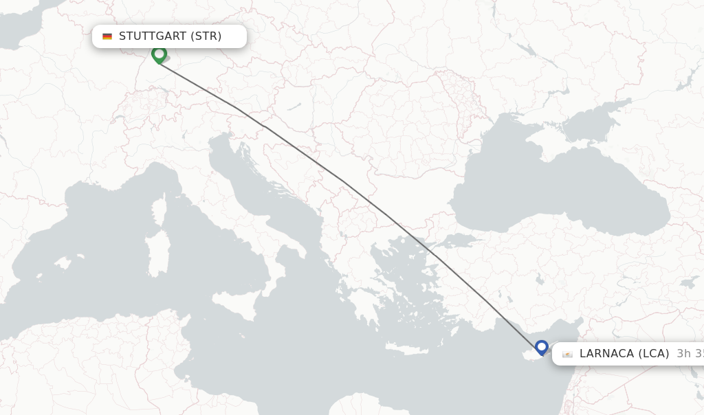 Flights from Stuttgart to Larnaca route map