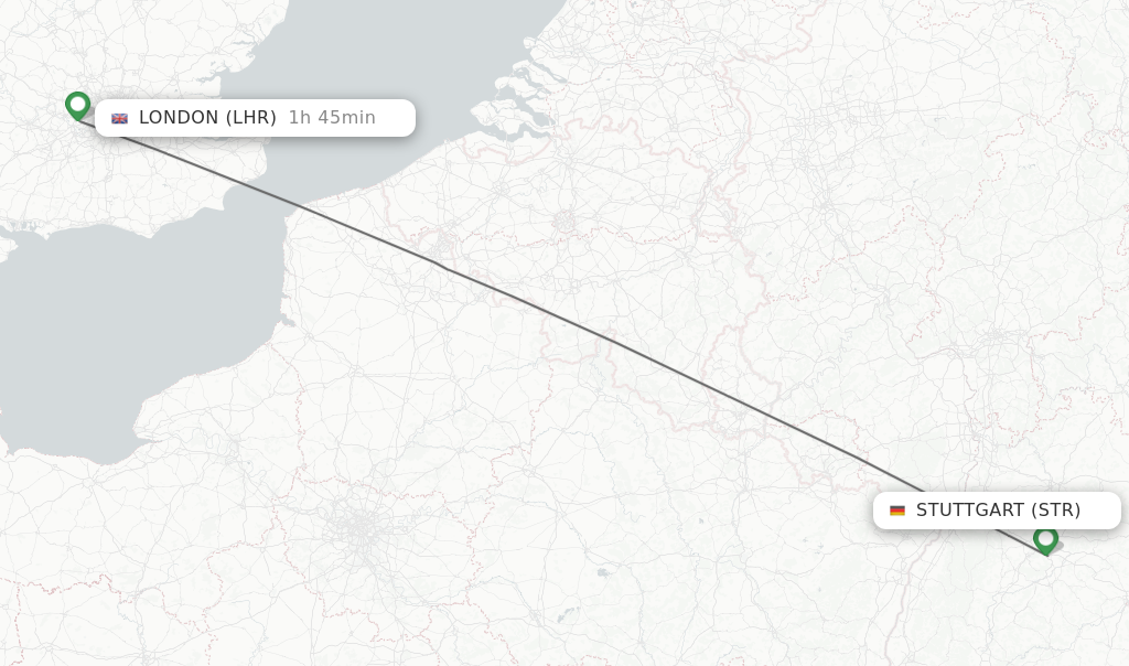 Flights from Stuttgart to London route map