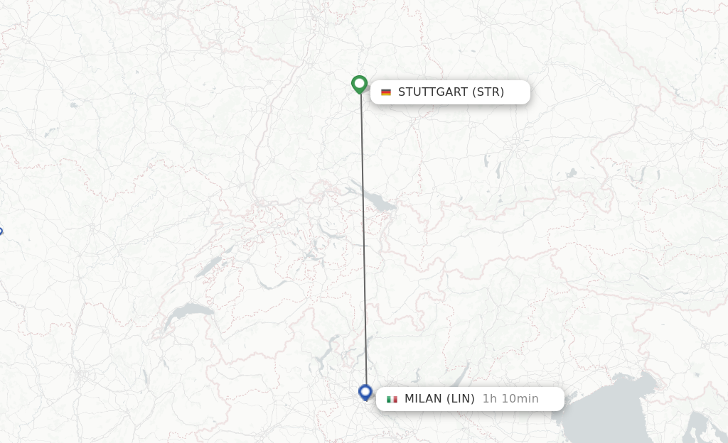 Flights from Stuttgart to Milan route map