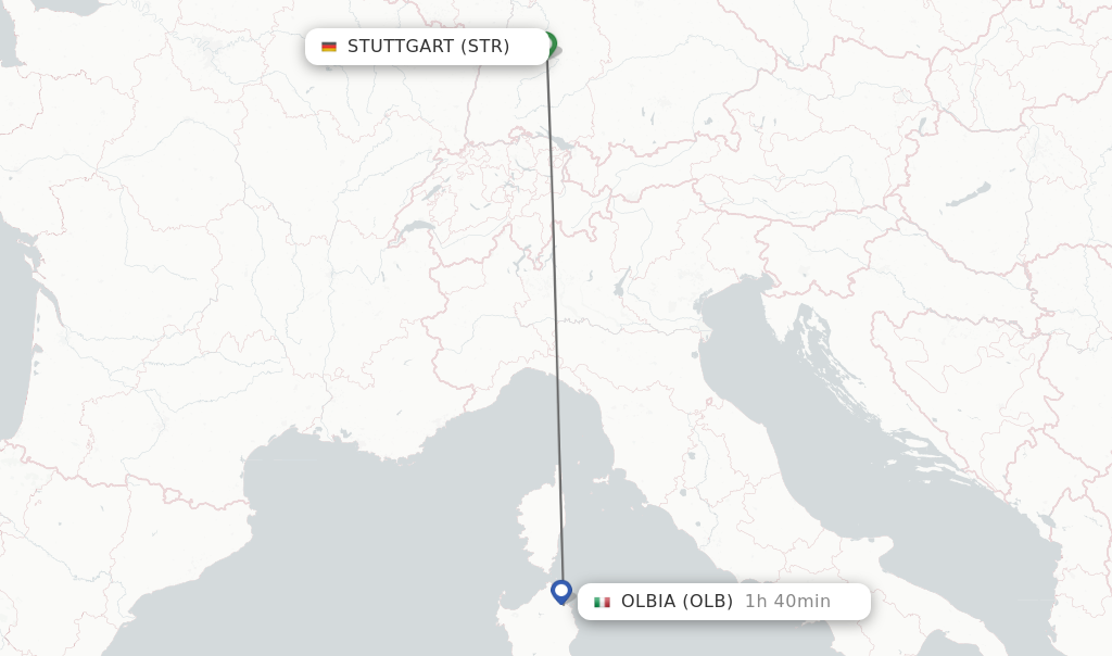 Flights from Stuttgart to Olbia route map