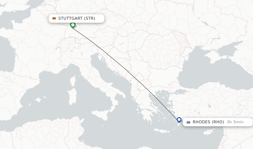 Flights from Stuttgart to Rhodes route map