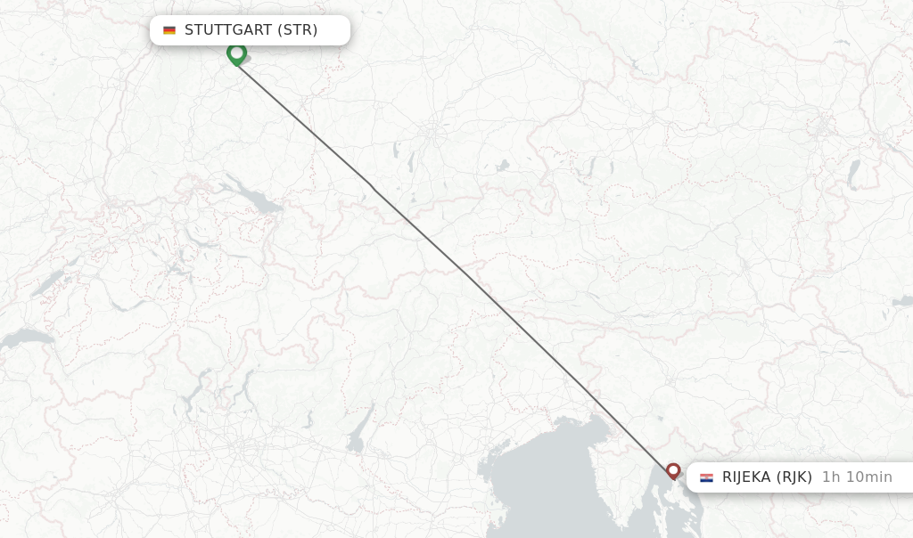 Flights from Stuttgart to Rijeka route map