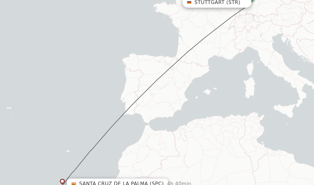 Flights from Stuttgart to Santa Cruz De La Palma route map