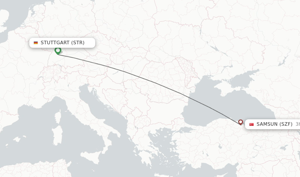 Flights from Stuttgart to Samsun route map