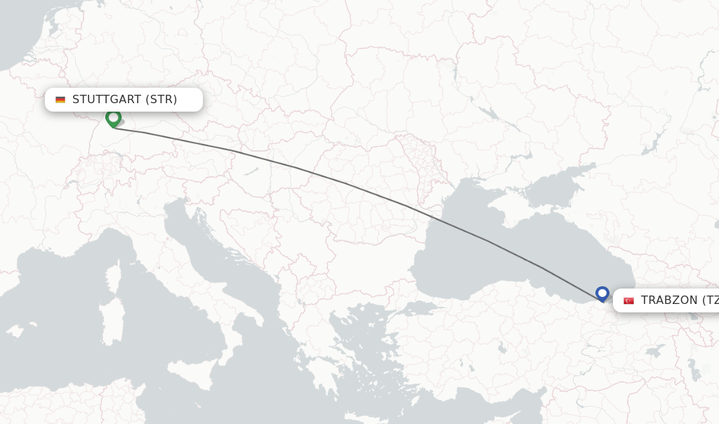 Flights from Stuttgart to Trabzon route map