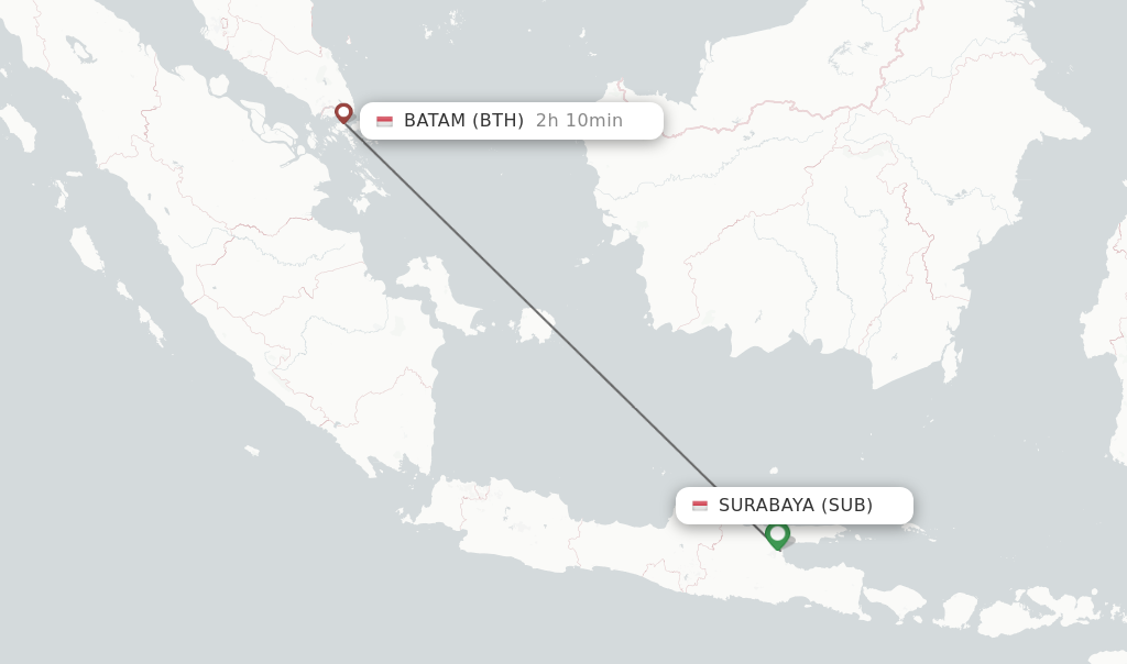 Flights from Surabaya to Batam route map