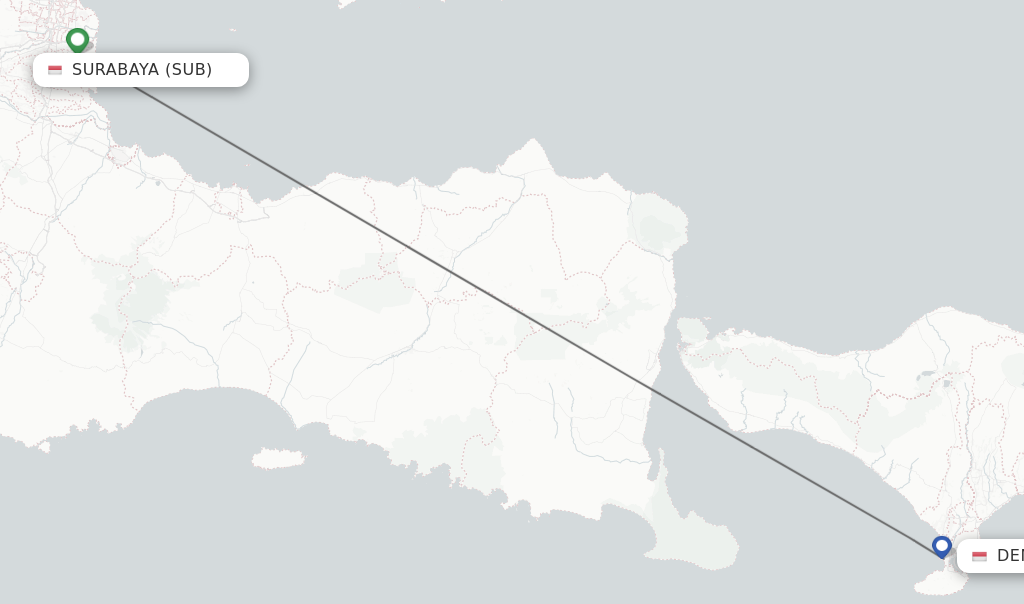 Flights from Surabaya to Denpasar route map