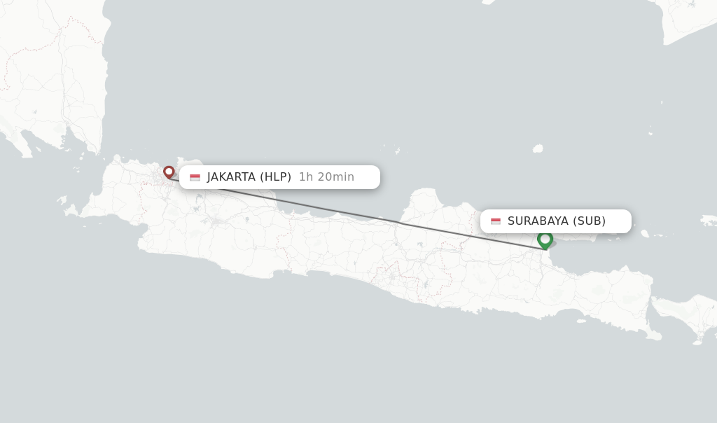 Flights from Surabaya to Jakarta route map