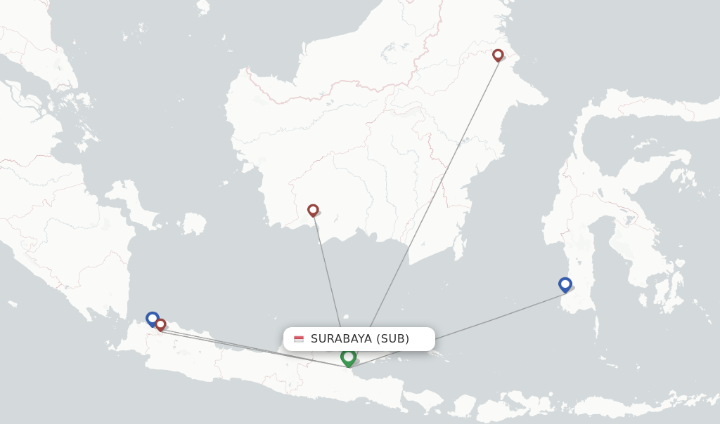 Route map with flights from Surabaya with Batik Air