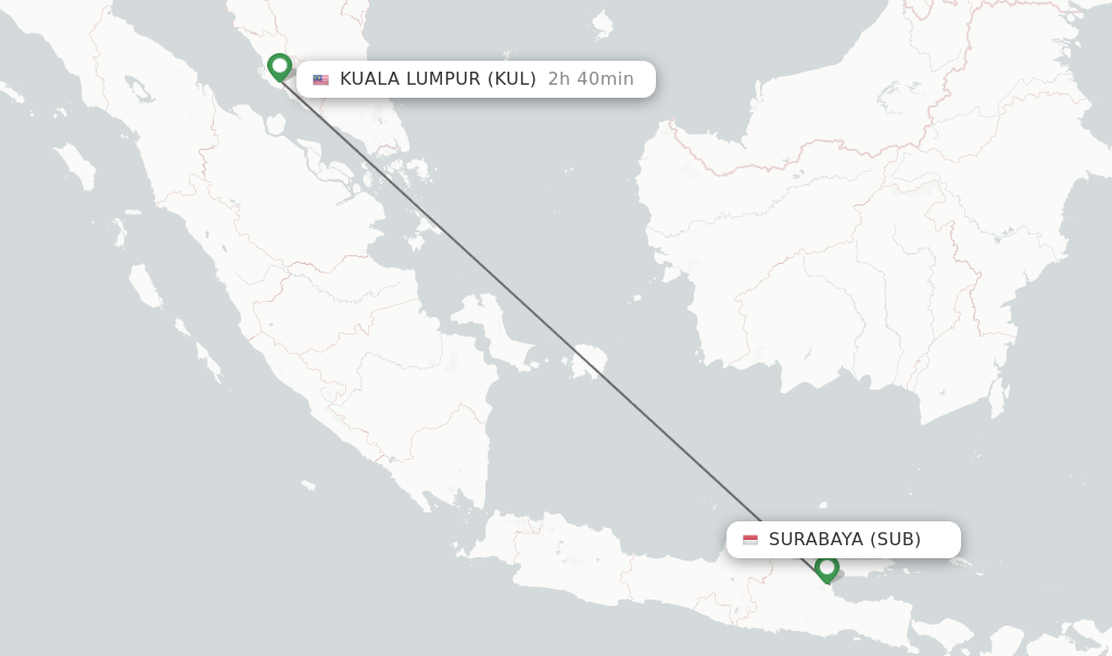 Flights from Surabaya to Kuala Lumpur route map