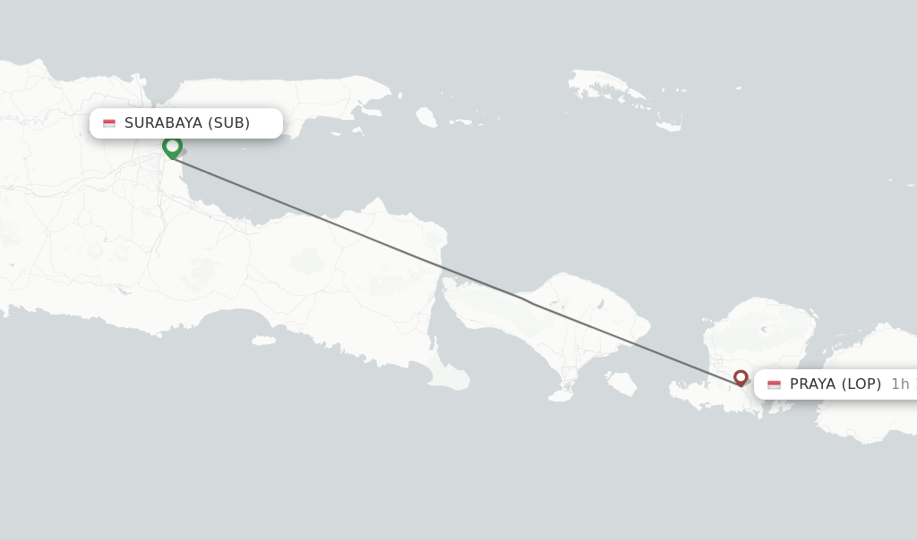 Flights from Surabaya to Praya route map