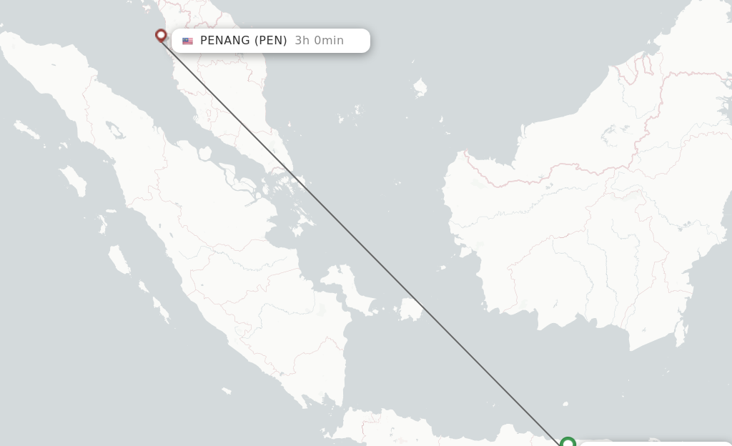 Flights from Surabaya to Penang route map