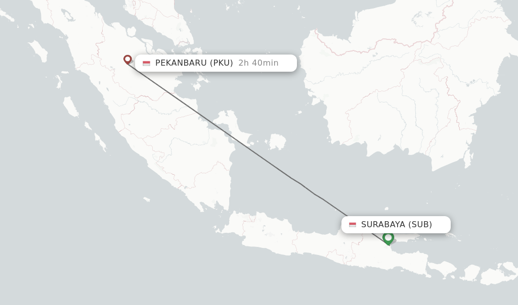 Flights from Surabaya to Pekanbaru route map
