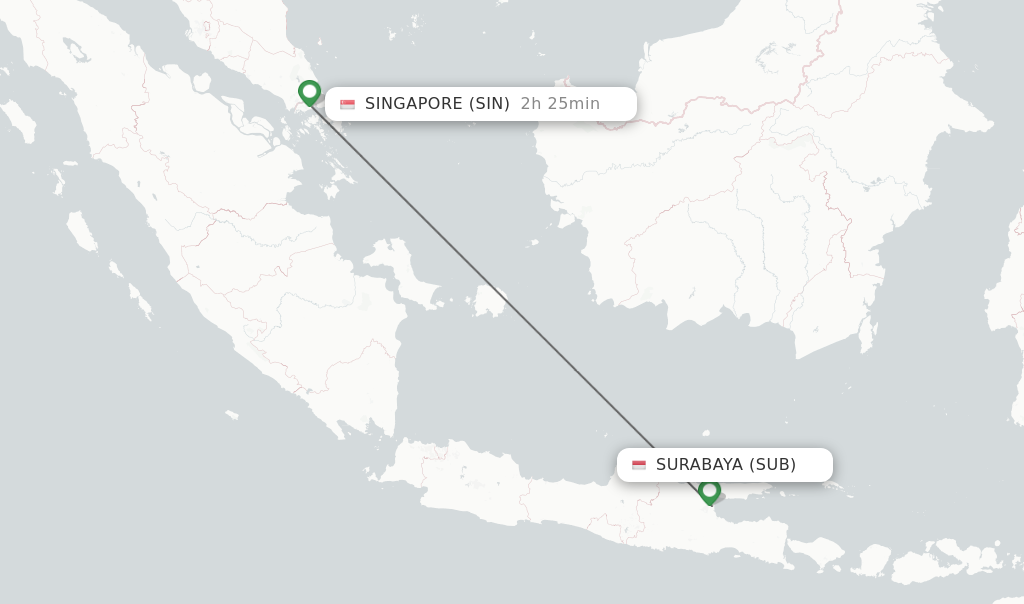Flights from Surabaya to Singapore route map