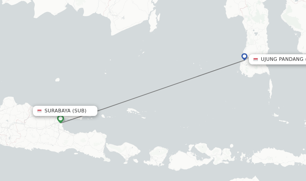 Flights from Surabaya to Ujung Pandang route map