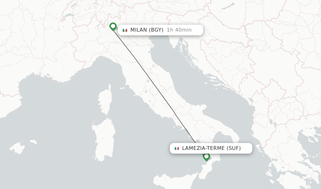 Flights from Lamezia-Terme to Milan route map