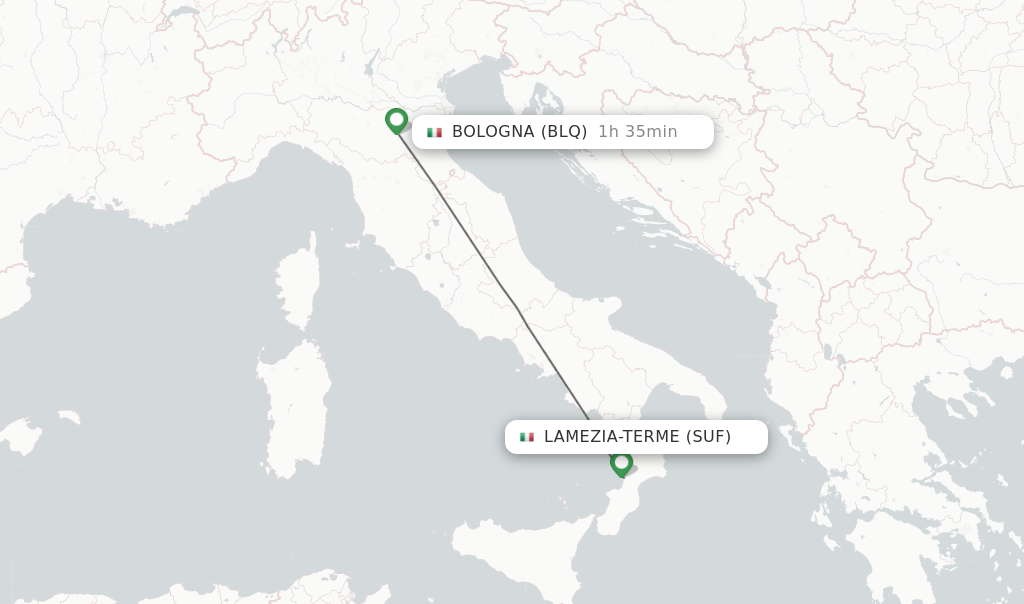 Flights from Lamezia-Terme to Bologna route map