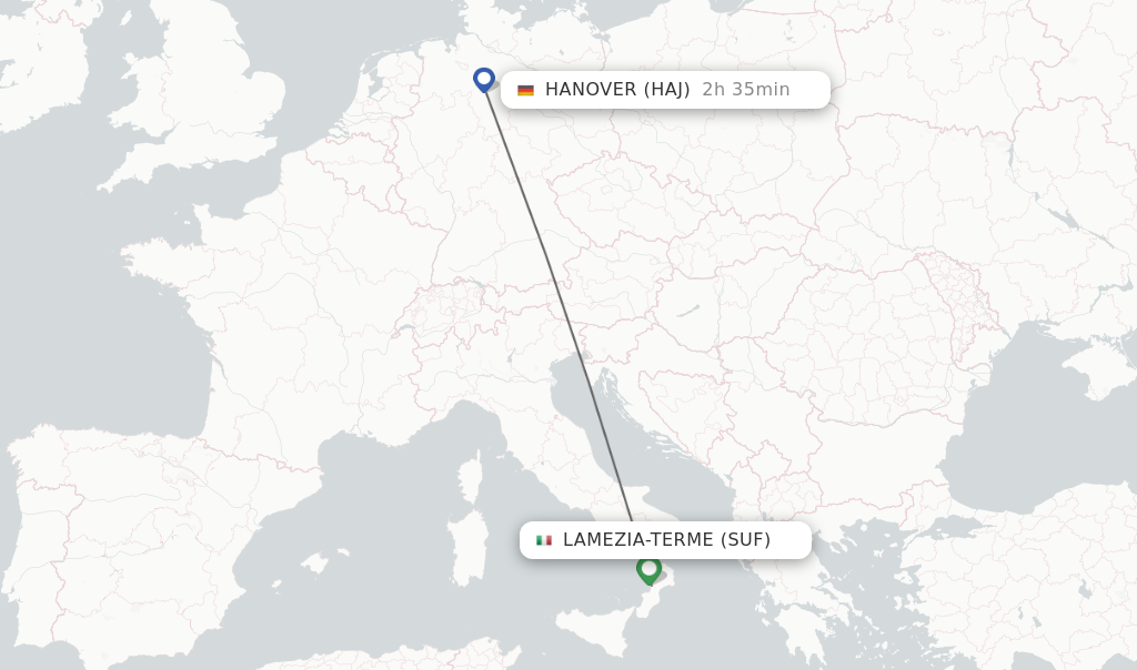 Flights from Lamezia-Terme to Hanover route map
