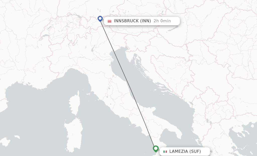 Flights from Lamezia-Terme to Innsbruck route map